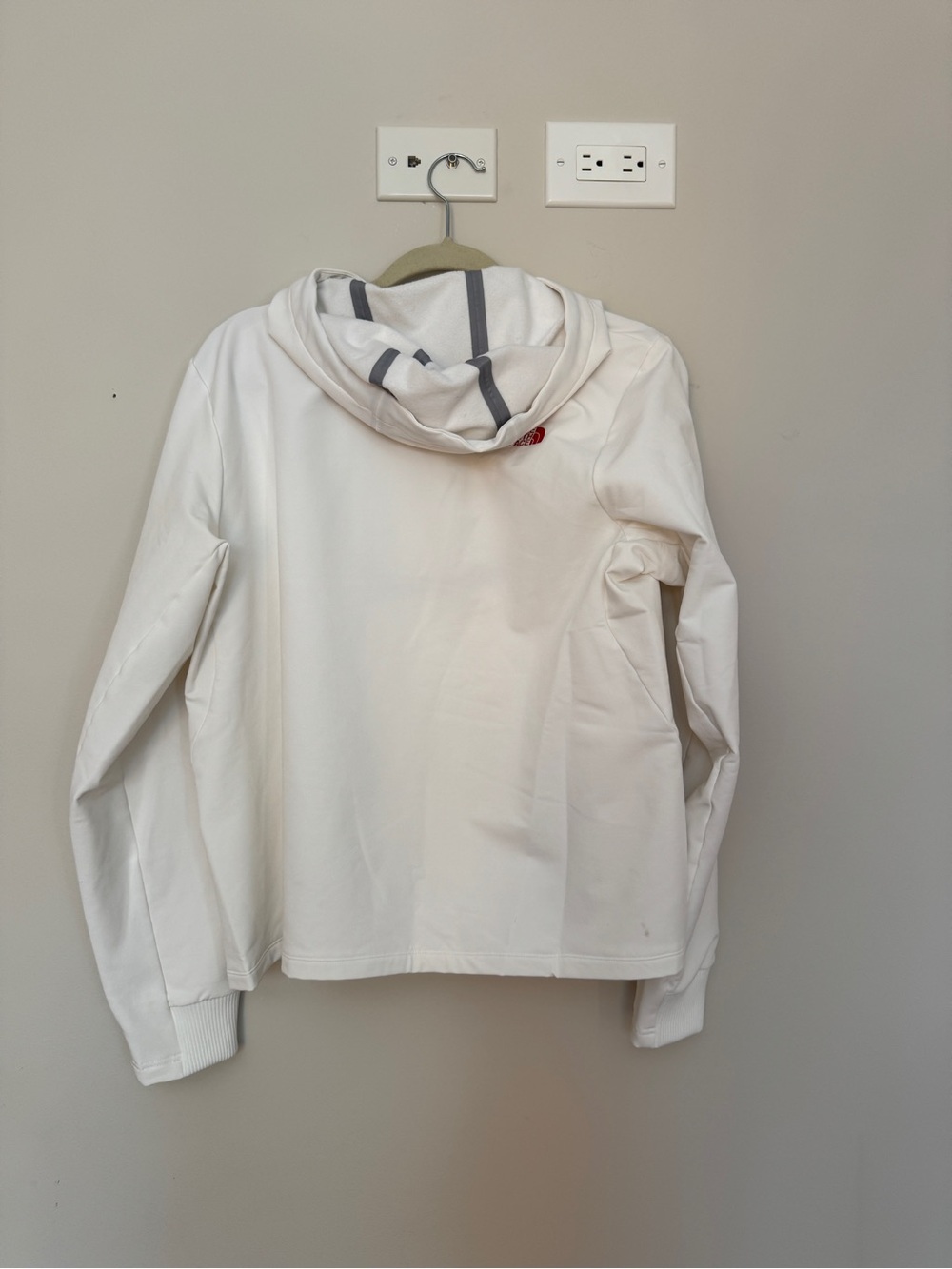 The North Face White Pullover Hoodie with Black-Patterned Drawcords - Picture 3 of 4